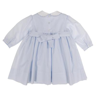 Picture of Sarah Louise Girls Smocked Bodice Scallop Collar Dress - Pale Blue White