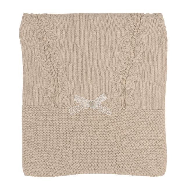 Picture of Rigola Baby Girls Little Deer Raised Knit Organic Cotton Shawl - Beige