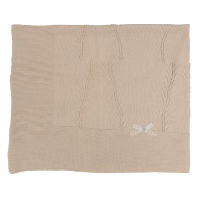 Picture of Rigola Baby Girls Little Deer Raised Knit Organic Cotton Shawl - Beige
