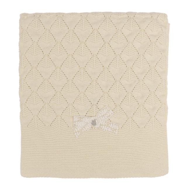 Picture of Rigola Baby Girls Elegant Chess Raised Knit Organic Cotton Shawl - Beige