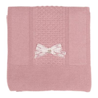 Picture of Rigola Baby Girls Winter Flowers Raised Knit Organic Cotton Shawl - Dark Pink