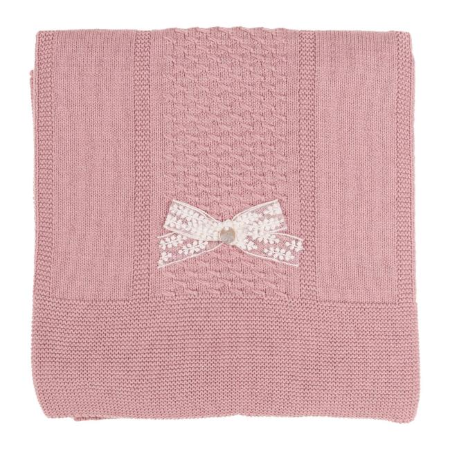Picture of Rigola Baby Girls Winter Flowers Raised Knit Organic Cotton Shawl - Dark Pink
