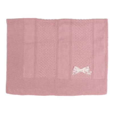 Picture of Rigola Baby Girls Winter Flowers Raised Knit Organic Cotton Shawl - Dark Pink