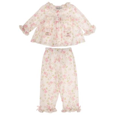 Picture of Beau KiD Girls Embroidered Teddy Floral Pyjamas Set X 2 - Ivory Pink