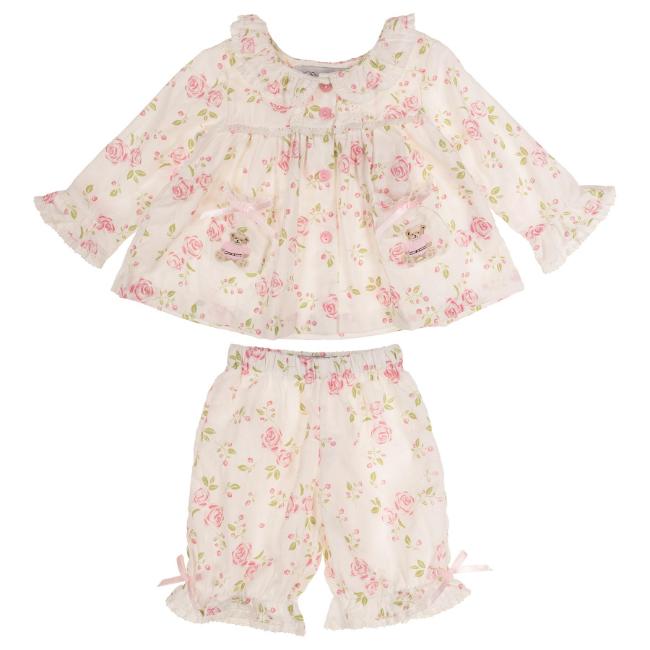 Picture of Beau KiD Baby Girls Embroidered Teddy Floral Pyjamas Set X 2 -  Ivory Pink