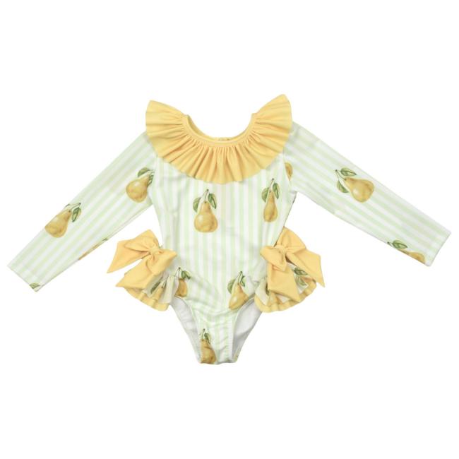 Picture of Meia Pata Girls Pears Jamaica Long Sleeve Swimsuit - Lemon Green