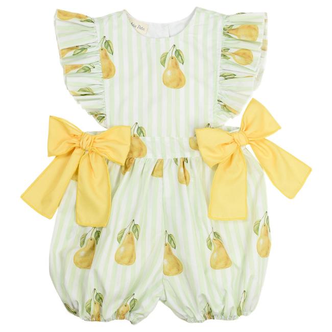 Picture of Meia Pata Girls Pears Ruffle Jumpsuit - Lemon Green