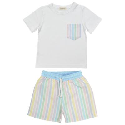 Picture of Meia Pata Boys Stripes Colour T-shirt & Swim Shorts Set X 2 - Multi