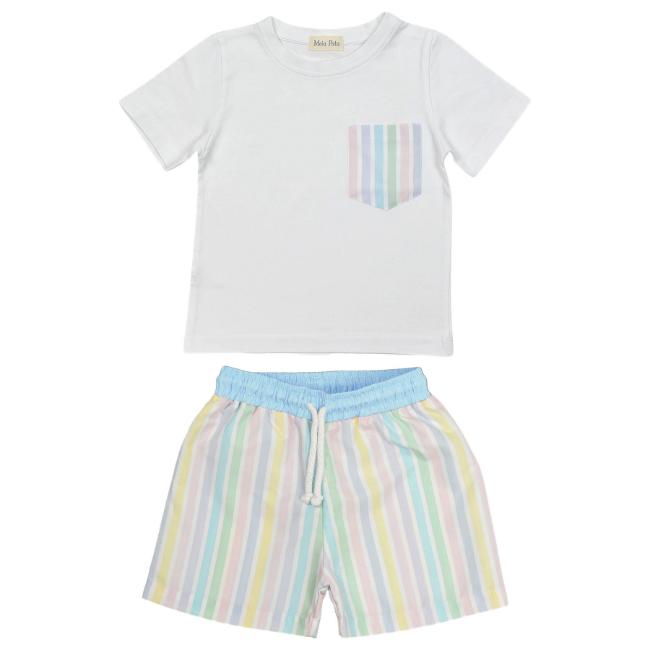 Picture of Meia Pata Boys Stripes Colour T-shirt & Swim Shorts Set X 2 - Multi