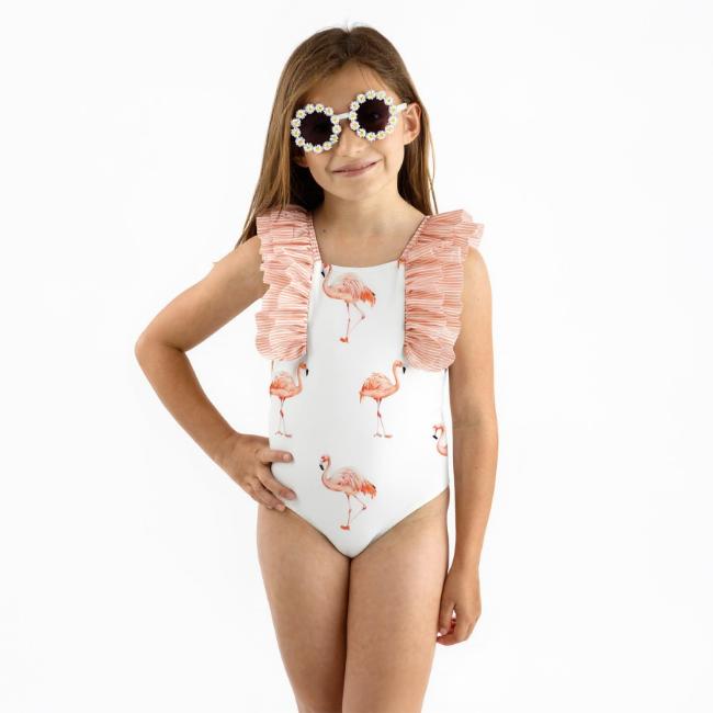 Picture of Meia Pata Girls Flamingos Aruba Swimsuit - White Flamingo