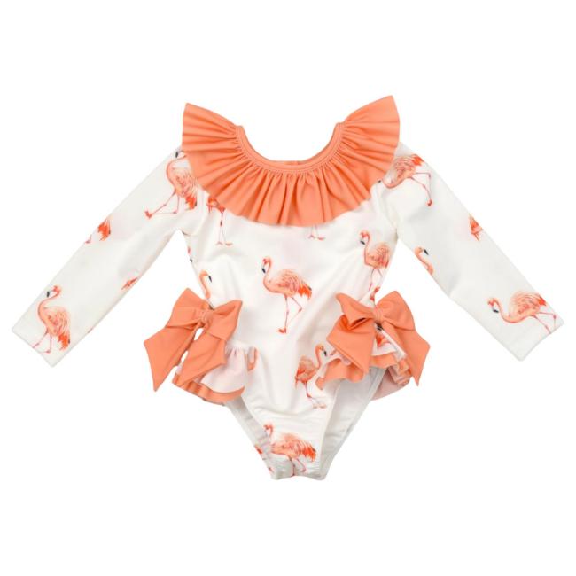 Picture of Meia Pata Girls Flamingos Jamaica Long Sleeve Swimsuit - White Flamingo