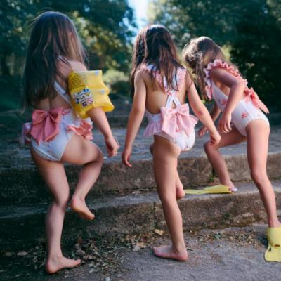 Picture of Meia Pata Girls Flamingos Jamaica Long Sleeve Swimsuit - White Flamingo