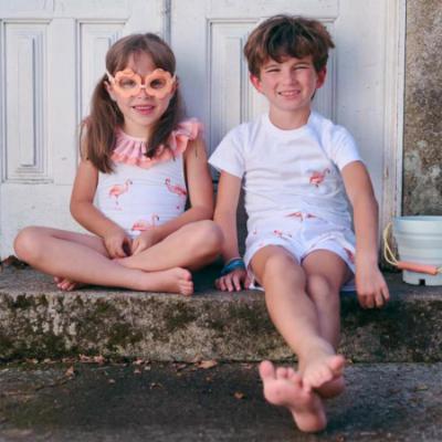 Picture of Meia Pata Boys Flamingos T-shirt & Swim Shorts Set X 2 - White Flamingo