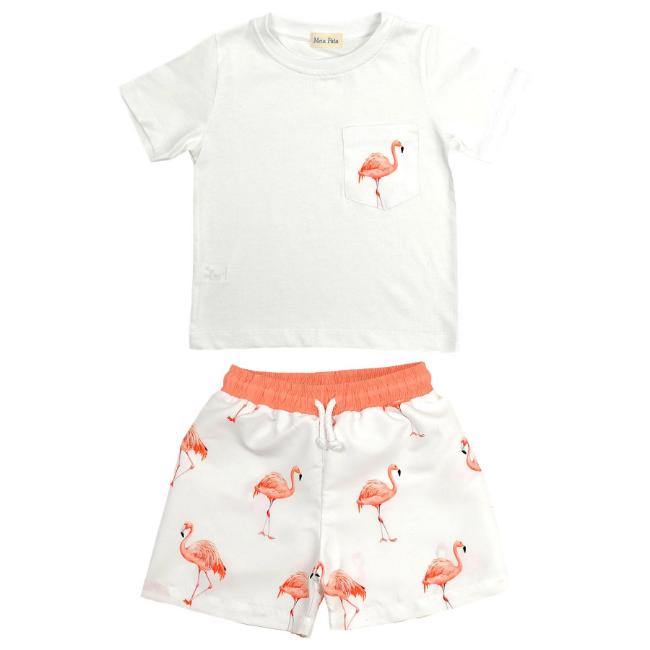 Picture of Meia Pata Boys Flamingos T-shirt & Swim Shorts Set X 2 - White Flamingo