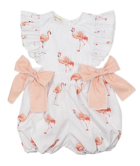 Picture of Meia Pata Girls Flamingos Ruffle Jumpsuit - White Flamingo