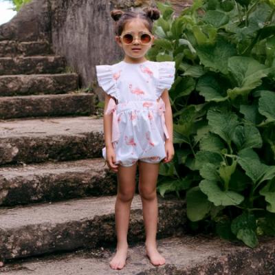 Picture of Meia Pata Girls Flamingos Ruffle Jumpsuit - White Flamingo