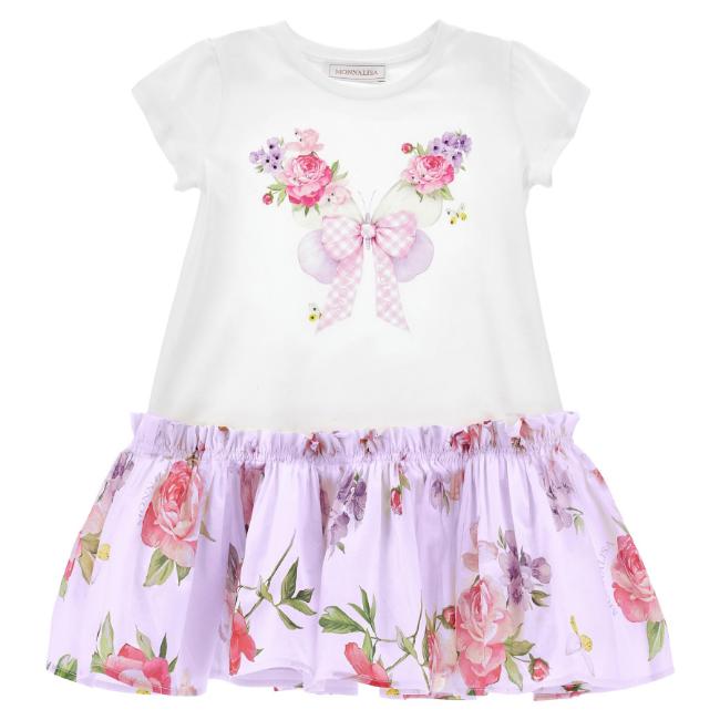 Picture of Monnalisa Girls Garden Party Butterfly Dress - Ivory Lilac