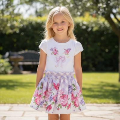 Picture of PRE ORDER Monnalisa Girls Garden Party Butterfly Top & Skirt Set X 2 - Ivory Lilac
