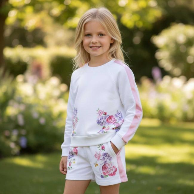Picture of Monnalisa Girls Garden Party Lounge Shorts Set X 2 - Ivory Pink