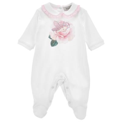Picture of Monnalisa Bebe Girls Rose Garden Applique Fairy Babygrow  - Ivory Pink
