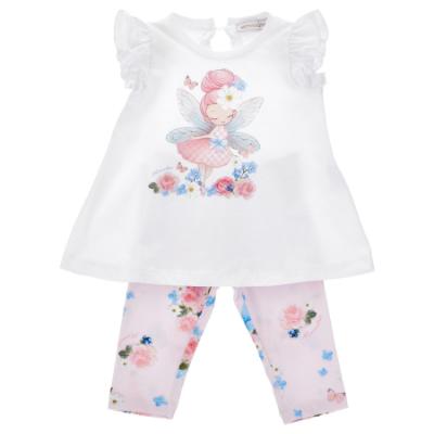 Picture of Monnalisa Bebe Girls Rose Garden Fairy Top & Leggings Set X 2 - Ivory Pink