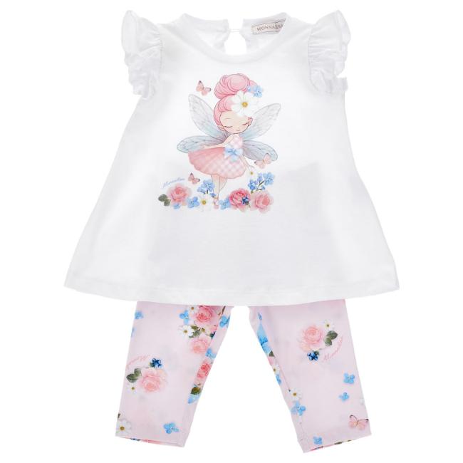 Picture of Monnalisa Bebe Girls Rose Garden Fairy Top & Leggings Set X 2 - Ivory Pink