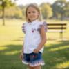 Picture of Monnalisa Girls Hello Kitty Ruffle Blouse & Denim Shorts Set X 2 - White Blue