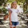 Picture of PRE ORDER Monnalisa Girls Hello Kitty Ruffle Blouse & Denim Shorts Set X 2 - White Blue