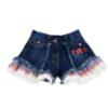 Picture of Monnalisa Girls Hello Kitty Ruffle Blouse & Denim Shorts Set X 2 - White Blue