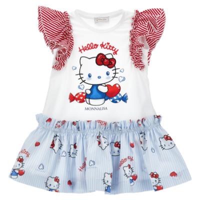Picture of Monnalisa Girls Hello Kitty Drop Waist Dress - White Blue