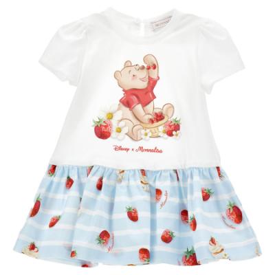 Picture of PRE ORDER Monnalisa Bebe Girls Disney Pooh Bear Drop Waist Dress - Ivory Red Blue