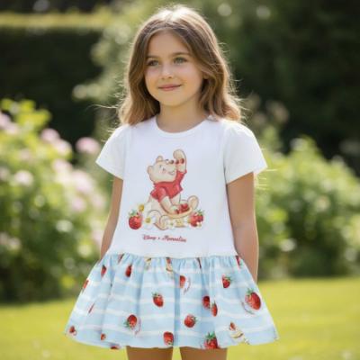 Picture of Monnalisa Bebe Girls Disney Pooh Bear Drop Waist Dress - Ivory Red Blue