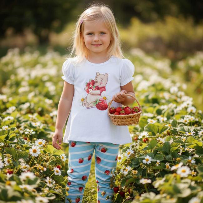 Picture of PRE ORDER Monnalisa Bebe Girls Disney Pooh Bear Tunic & Legging Set X 2 - Ivory Red Blue