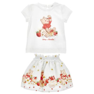 Picture of Monnalisa Bebe Girls Disney Pooh Bear Top & Skirt Set X 2 - Ivory Red Blue