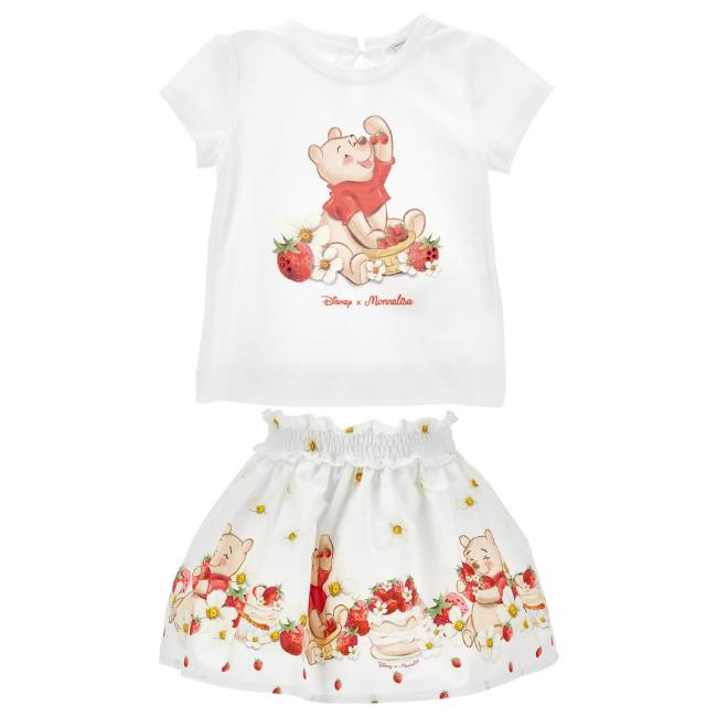 Picture of Monnalisa Bebe Girls Disney Pooh Bear Top & Skirt Set X 2 - Ivory Red Blue