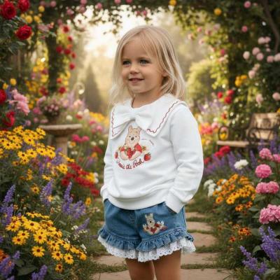 Picture of PRE ORDER Monnalisa Bebe Girls Disney Pooh Bear Top & Denim Shorts Set X 2 - Ivory Red Blue