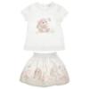 Picture of Monnalisa Bebe Girls Romantic Bunny Top & Skirt Set X 2 - Ivory Pink