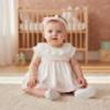 Picture of PRE ORDER Monnalisa Bebe Girls Romantic Bunny Skirted Romper & Headband - Ivory Pink