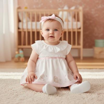 Picture of PRE ORDER Monnalisa Bebe Girls Romantic Bunny Skirted Romper & Headband - Ivory Pink