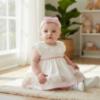 Picture of PRE ORDER Monnalisa Bebe Girls Romantic Bunny Skirted Romper & Headband - Ivory Pink