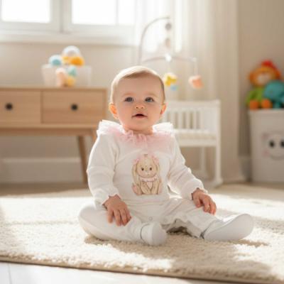 Picture of Monnalisa Bebe Girls Romantic Bunny Babygrow  - Ivory Pink
