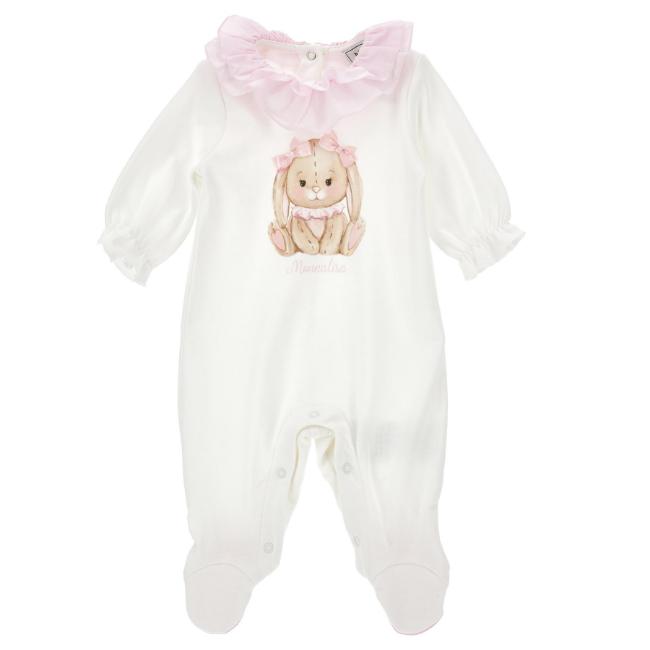Picture of Monnalisa Bebe Girls Romantic Bunny Babygrow  - Ivory Pink