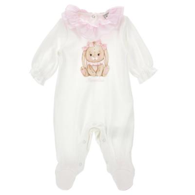 Picture of PRE ORDER Monnalisa Bebe Girls Romantic Bunny Babygrow  - Ivory Pink