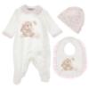 Picture of PRE ORDER Monnalisa Bebe Girls Romantic Bunny Babygrow Hat & Bib Set X 3  - Ivory Pink