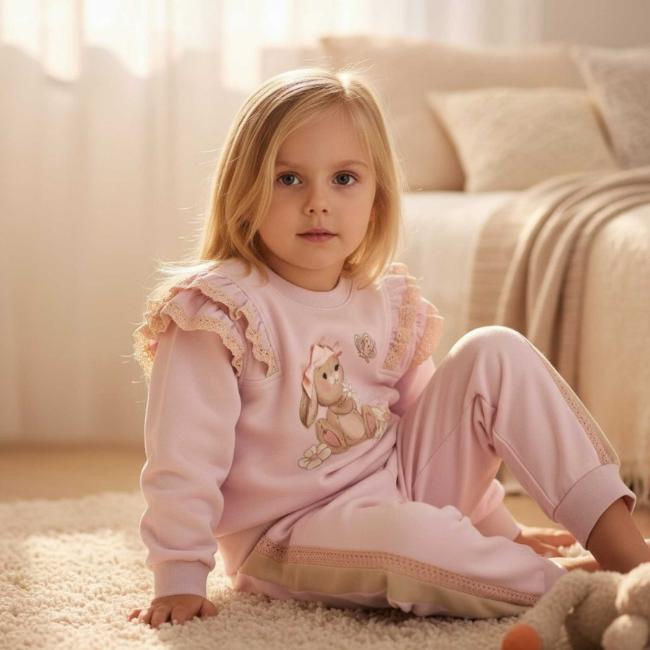 Picture of PRE ORDER Monnalisa Bebe Girls Romantic Bunny Tracksuit Set X 2 - Pink