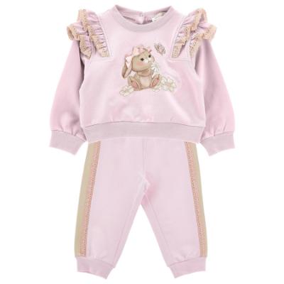 Picture of PRE ORDER Monnalisa Bebe Girls Romantic Bunny Tracksuit Set X 2 - Pink