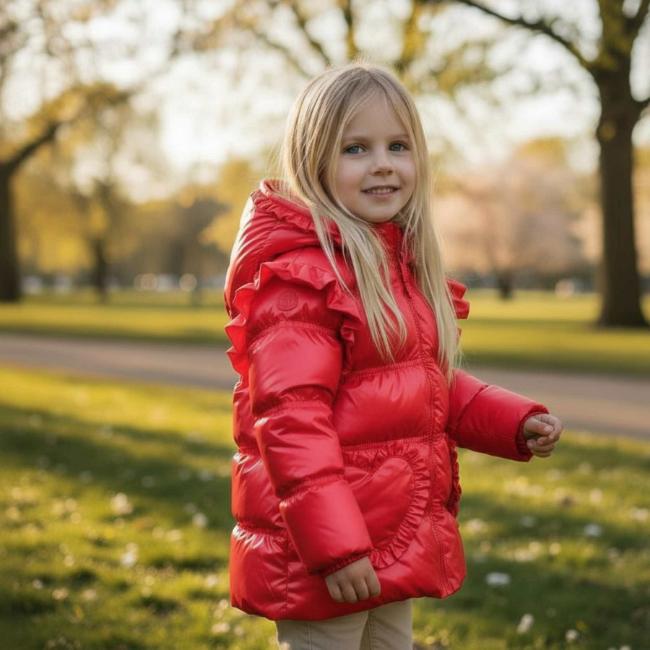Picture of A Dee Love Story Liliana Padded Jacket With Frill Heart Pockets - Vibrant Red
