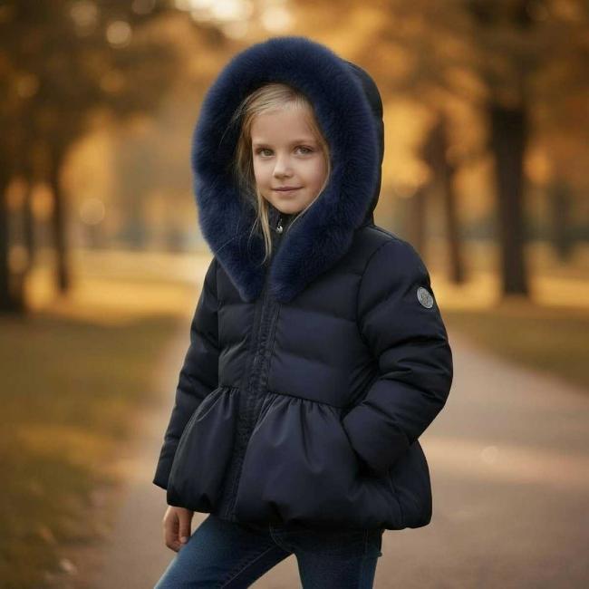 Picture of A Dee BTS Amie Short Jacket Faux Fur Hood - Navy Blue