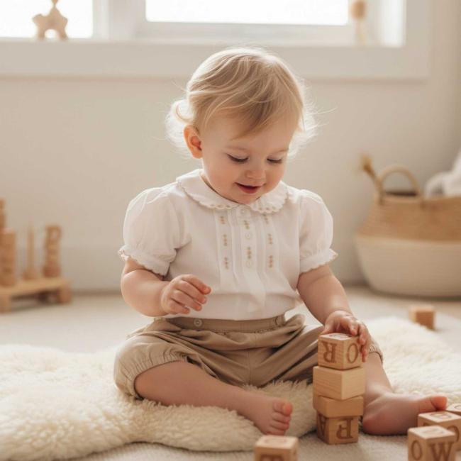 Picture of Sarah Louise Baby Girls Embroidered Jampant Set X 2 - Ivory Beige