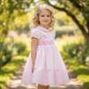 Picture of Sarah Louise Girls Smocked Bodice Puff Sleeve Dress - Pale Pink Fuchsia